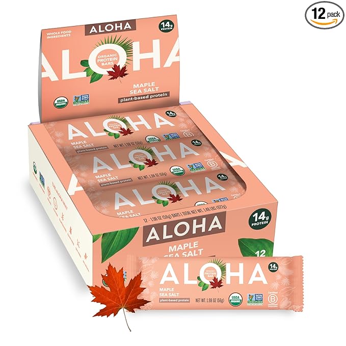 Aloha Organic Maple Sea Salt Protein Bar, 12 ct
