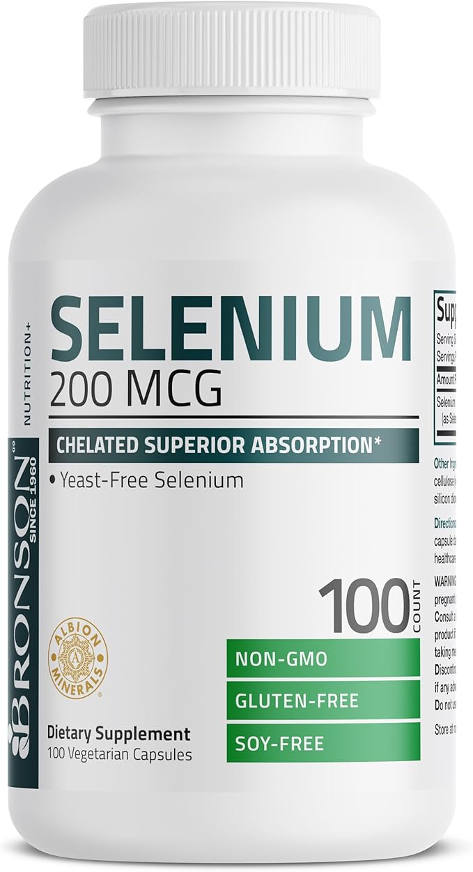 Bronson Selenium 200 mcg – Yeast Free Chelated Amino Acid Complex - Essential Trace Mineral with Superior Absorption, 100 Vegetarian Capsules