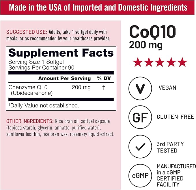 NatureWise CoQ10 200mg Softgels, High Potency Ubiquinone - Coenzyme Q10 Supplement - Antioxidant for Heart Health + Energy - Vegan, Non-GMO, Gluten-Free - 90 Count[3-Month Supply]