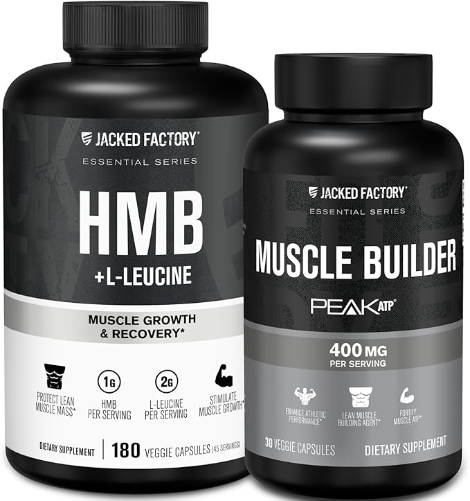 Jacked Factory Muscle Builder Bundle – Peak ATP Muscle Builder (30 Capsules) & HMB + Leucine Capsules (2g L-Leucine, 1g HMB) (180 Capsules) – Muscle Growth, Strength, Lean Muscle & Recovery Support