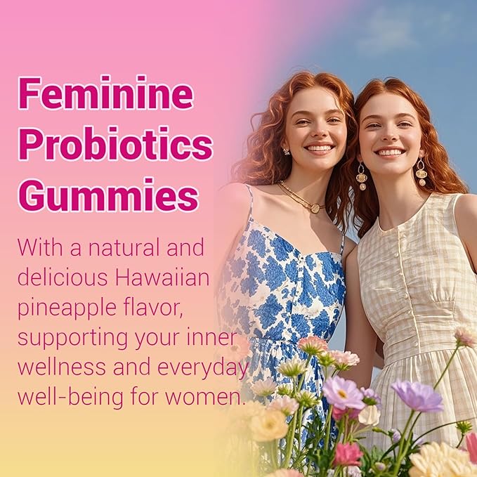 Her Juicy Feminine Probiotics Gummies for Women, with Prebiotics & Slippery Elm - Promotes pH Balance, Gut Health & Immune Support - Pineapple Flavor, 60 Count
