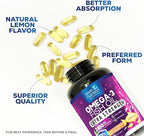 Omega 3 Fish Oil Supplements - 2400mg Fish Oil Per Serving - Triple Strength Omega-3 with EPA & DHA Fatty Acids - Natural Heart, Brain & Immune Support - Wild Caught, Bottled in USA - 120 Softgels