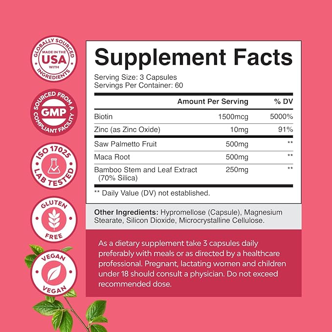 Extra Strength Saw Palmetto for Women - DHT Blocker Restoring Hair Vitamins for Hair Health - 500mg Pure Saw Palmetto Capsules with Maca Root & Biotin for Stronger Healthier Looking Hair 180 Count