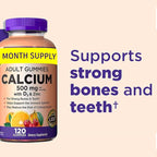 KS Calcium 500 mg with Vitamin D3 1000 IU & Zinc – 120 Gummies (2-Month Supply) – Bone, Teeth & Immune Support for Adults – Natural Orange & Cherry Flavors – USP Verified