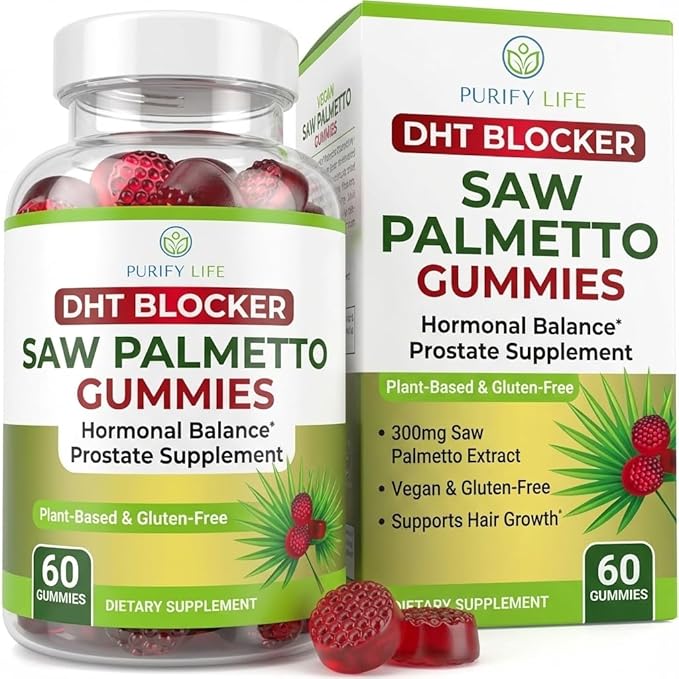 Sugar-Free Saw Palmetto Gummies for Men & Women - Saw Palmetto Extract Supplement for Hair Appearance, Hormone Balance & Prostate Wellness - Vegan Pectin Formula, Non-GMO, Gluten Free - 60 Count