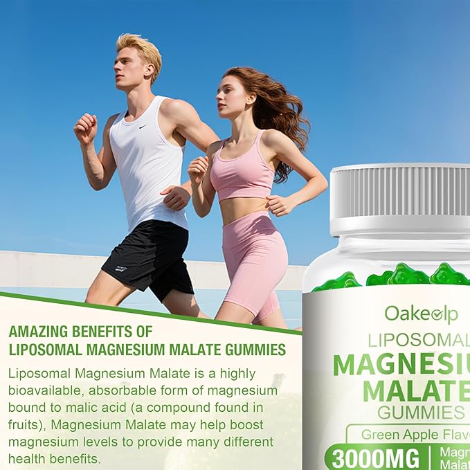 2 Pack Liposomal 3000mg Magnesium Malate Gummies Supplement,Complex Creatine Monohydrate,Folate, Active B12 & D3, L-Theanine & CoQ10, for Stress Relief,Methylation, Energy, Muscle & Calm