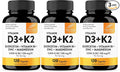Sandhu's Vitamin D3 K2 Magnesium 5000 IU, 120mcg K2 Capsules 120 Count (Pack of 3) | with VIT B6, Zinc & Quercetin | D3K2 Supports Superior Absorption, Energy, Immune, Muscle Health for Men & Women