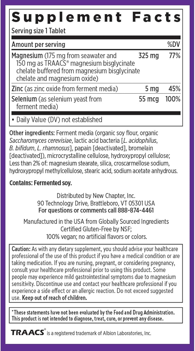 New Chapter Magnesium-Selenium-Zinc Supplement, 325 mg Magnesium in One-Daily Tablet for Active Bodies, Bounce Back After Exercise with Muscle Support Minerals + Hydrating Electrolytes, 90 Count
