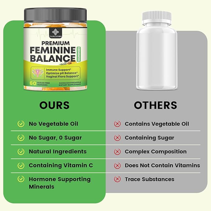 Feminine Balance Probiotic Gummies - Women's Vaginal Health Support | PH Balance & Odor, Flora, Immune Support | Probiotics for Women, Vegan Pineapple Flavor, 120 Count