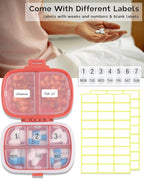 MEACOLIA 2 Pack 8 Compartments Travel Pill Organizer Box Moisture Proof Small Pill Case for Pocket Purse Daily Pill Holder Container for Medicine Vitamin (Dark Blue & Red)