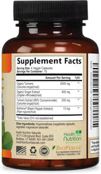 Turmeric Curcumin Supplement - 2000mg Organic Turmeric & 400mg Organic Ginger per Serving - 95% Curcuminoids & BioPerine Black Pepper for Best Absorption & Joint Support, Bottled in USA - 60 Capsules