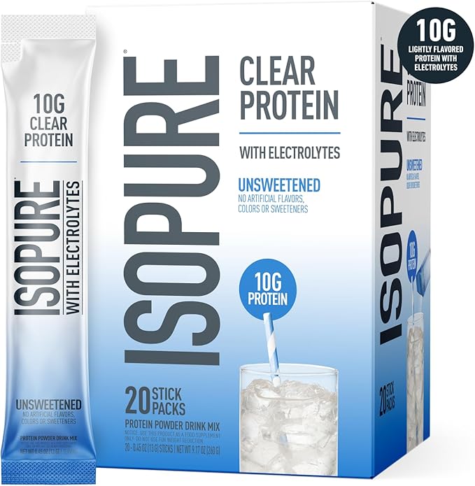 Isopure Clear Protein Stick Pack, Unflavored, 20 Count (Pack of 1)