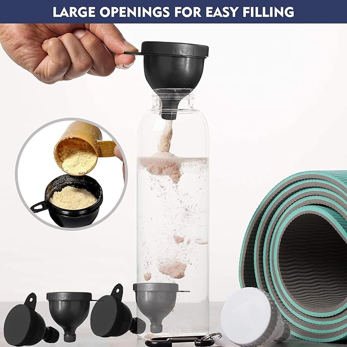 4 Pcs Protein Powder Container, Portable Protein Powder Travel Container, Protein Powder Funnel, Water Bottle Funnels for Powder Mixes, Pre Workout/Gym Supplement Funnel Keychain (4*50 ML)