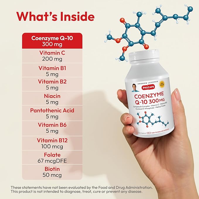 ANDREW LESSMAN Coenzyme Q-10 300 mg 240 Capsules - Essential for Energy Production and Optimum Key Organ Function, Anti-Oxidant Support, Depleted by Aging, Plus B-Complex. Easy to Swallow Capsules