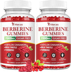 2 Pack Berberine Gummies with Ceylon Cinnamon, 2000mg Berberine HCL Supplement for Women & Men, Sugar Free, Vegan, Non-GMO, Gluten-Free, Raspberry Flavor-120 Count