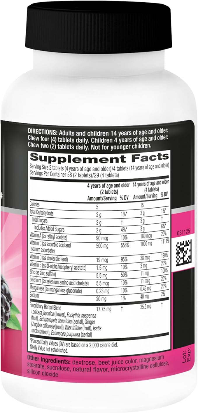 Airborne Vitamin C 1000mg (per Serving) - Very Berry Chewable Tablets (116 Count in a Bottle), Gluten-Free Immune Support Supplement, with Vitamins A C E, Zinc, Selenium, Ginger, Antioxidants