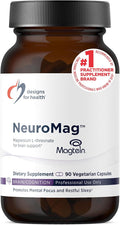 Designs for Health NeuroMag Bioavailable Magnesium L-Threonate - Chelated Magnesium Supplement from Magtein for Brain Health & Cognitive Function, Support Focus & Sleep* (90 Vegan Capsules)