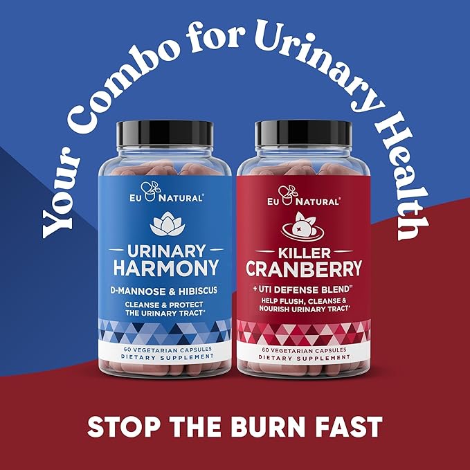 Urinary Tract Supplement Duo, Urinary Harmony + Killer Cranberry, UT Defense blends, D-mannose & Hibiscus + Cranberry, Pine Bark, Propolis & Vitamin D, Clinical Strength Ingredients, 2 X 60 ct