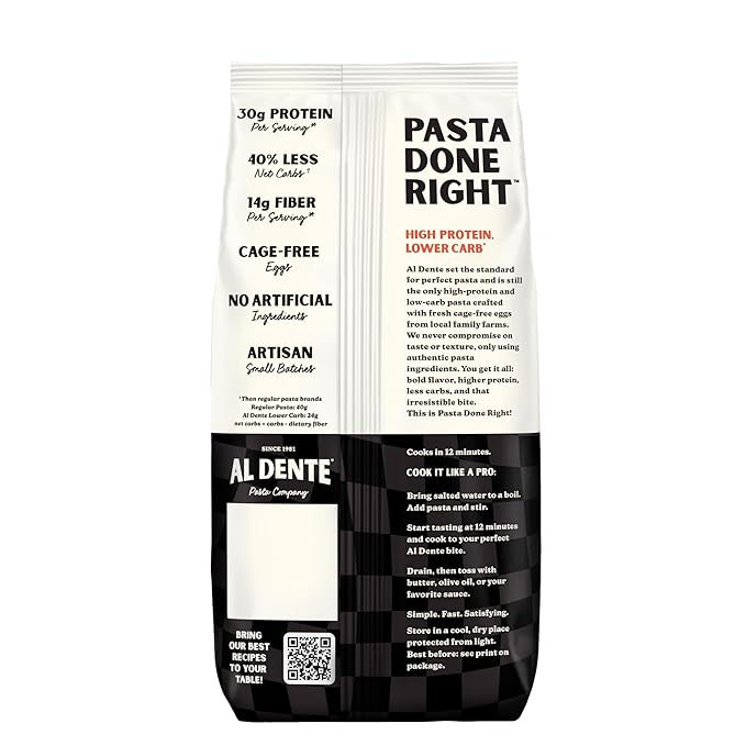 Al Dente Protein Pasta Rigatoni – 30g High Protein, Lower Carb, High Fiber. Artisanal Flavor: Cage-Free Eggs & Semolina. Keto and Point-Based Diet-Friendly. 10oz Bags (Pack of 8)