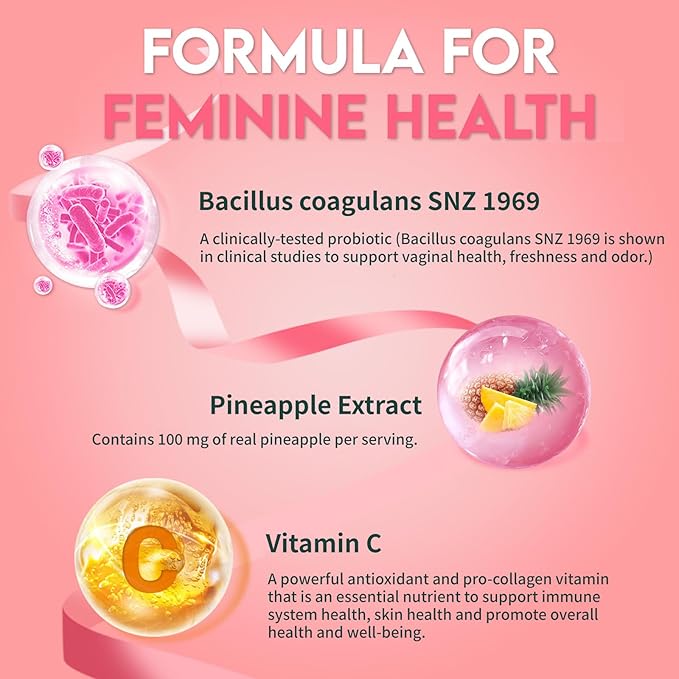 Airboy Vaginal Probiotic Gummies for Women, Pineapple Gummies for Women Balanced PH, Yeast Balance & Flora Support - 60 Gummies