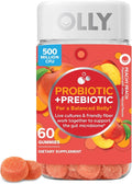 OLLY Probiotic + Prebiotic Gummy, Digestive Support and Gut Health, 500 Million CFUs, Fiber, Adult Chewable Supplement for Men and Women, Peach, 60 Day Supply - 60 Count