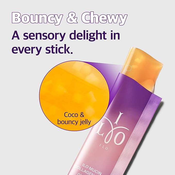 ILO Mucin Collagen Jelly Stick – 300 Dalton Ultra-Absorption, Plant-Based Mucin & Low-Molecular Fish Collagen for Radiant Glow – Korean Skin Glow Booster, Donut Peach Flavor, 10 Sticks