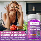 Sea Moss & Elderberry Gummies, Blueberry Flavored Gummy, Vitamins Sea Moss Supplements with Vitamin C + Zinc and Apple Cider Vinegar, Good Texture, Vegan-Friendly, 120 Count(Pack of 2)