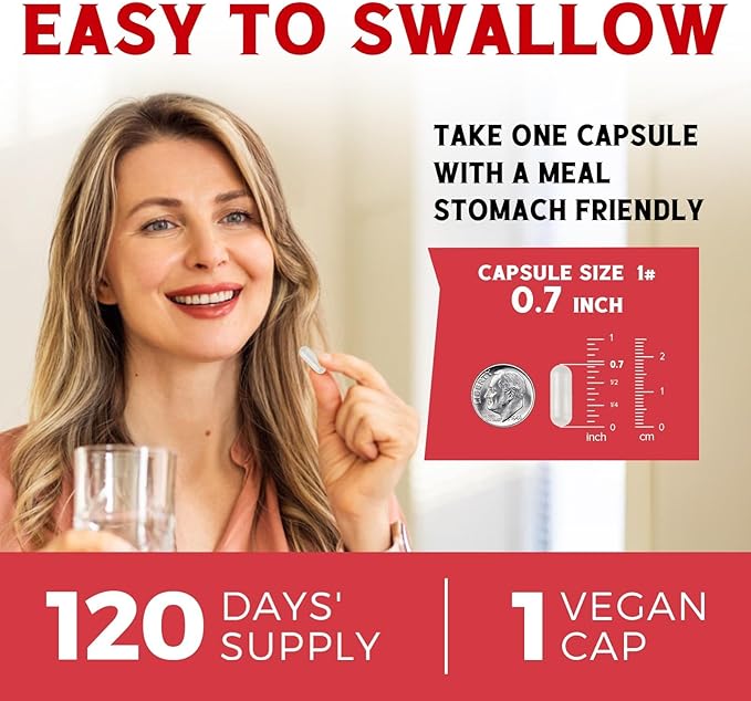 Iron Supplement for Women & Men, with Vitamins C, B6, B12 & Folate for Iron Deficiency, Blood Building & Energy Support, Stomach Friendly, Better Absorption, Non-GMO,No Gluten,120 Vegan Caps