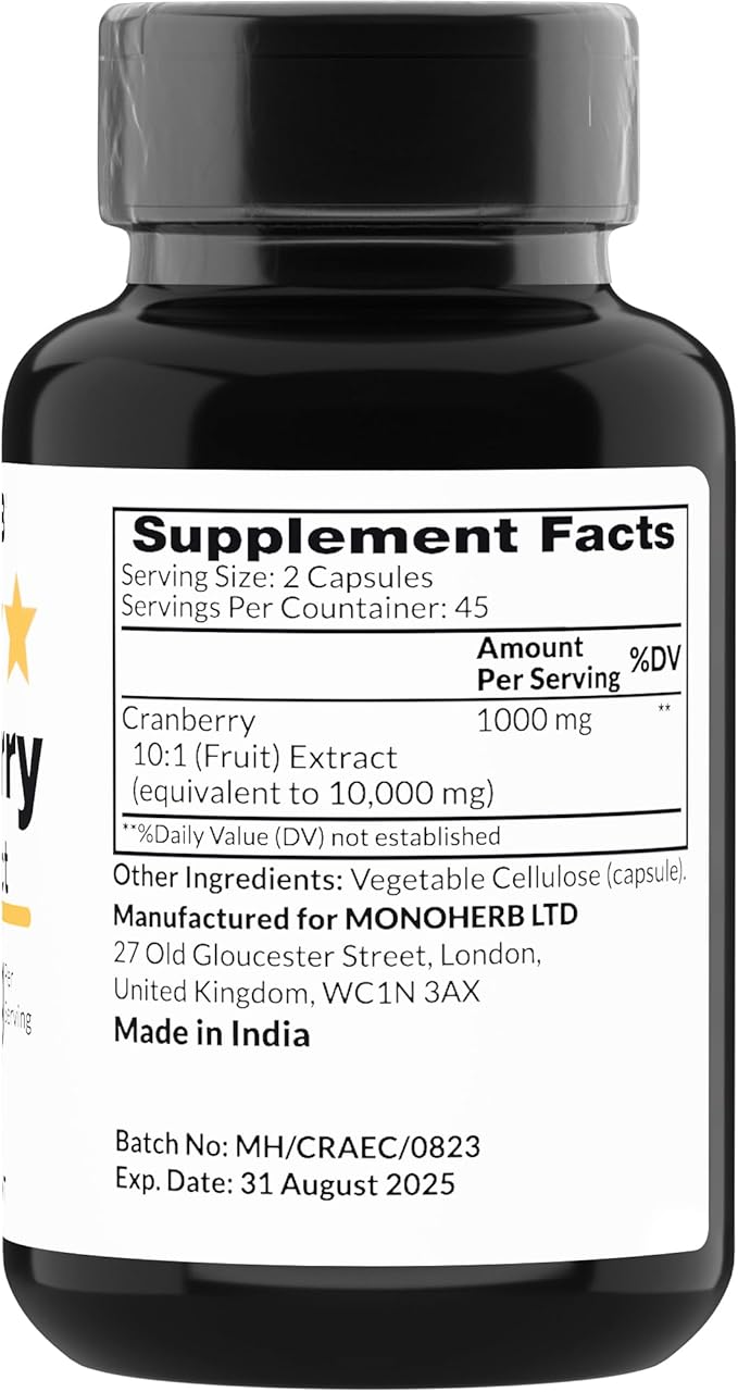 MONOHERB Cranberry Extract 1000 mg - 90 Vegetarian Capsules