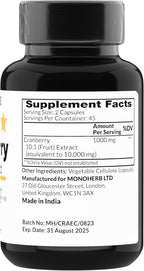 MONOHERB Cranberry Extract 1000 mg - 90 Vegetarian Capsules