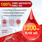 NATURE TARGET Krill Oil 1200mg with Omega-3 EPA & DHA with Astaxanthin, Phospholipids & Choline - Supports Heart, Brain, Join Health, Non-GMO, Gluten Free, 120 Softgels (60 Servings)