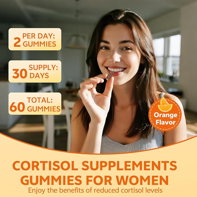 15-in-1 Cortisol Gummies, Cortisol Supplements with Magnesium Glycinate Ashwagandha Rhodiola Rose and L-theanine Complex for Relaxation, Zzz Support and Cortisol Levels, Orange Flavor, 120 Count