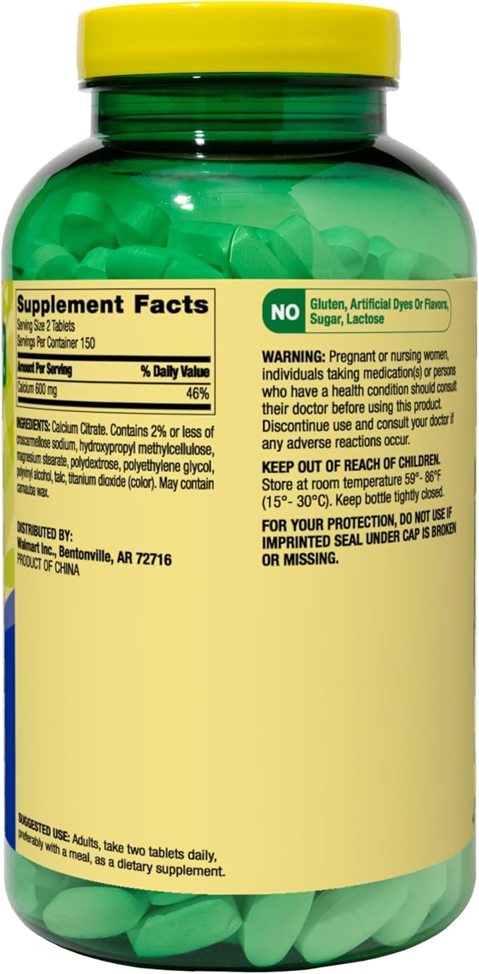 Calcium Citrate 600mg Tablets - Pure Calcium Citrate Supplement, 300 Count - Supports Bone Health and Wellness, Citrato de Calcio, High Absorption Calcium 600 mg