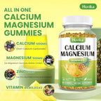 Calcium Magnesium Zinc Gummies, Calcium Magnesium 2:1 Ratio with Vitamin D3, K2, B6, B12 for Bone Strength, Muscle Function & Nerve Health, Extra Absorption Formula, Vegan, Pineapple Flavor 60 Gummies