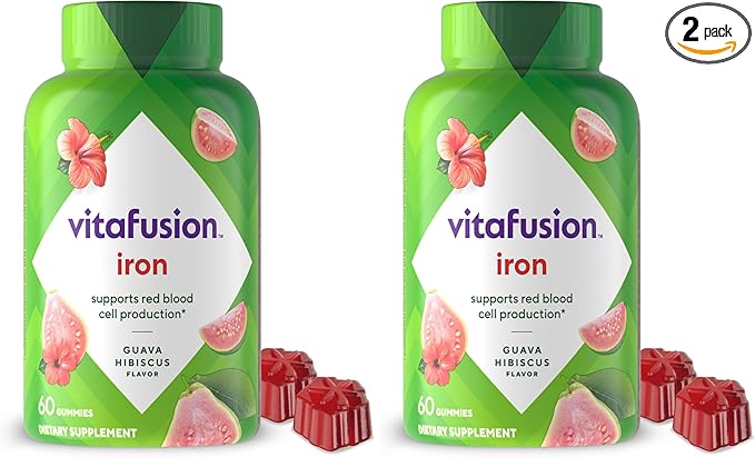 Vitafusion Iron Gummy Vitamin Supplement,Supports Red Blood Cell Production*,Guava Hibiscus Flavor,30 Servings,60 Count (Pack of 2)
