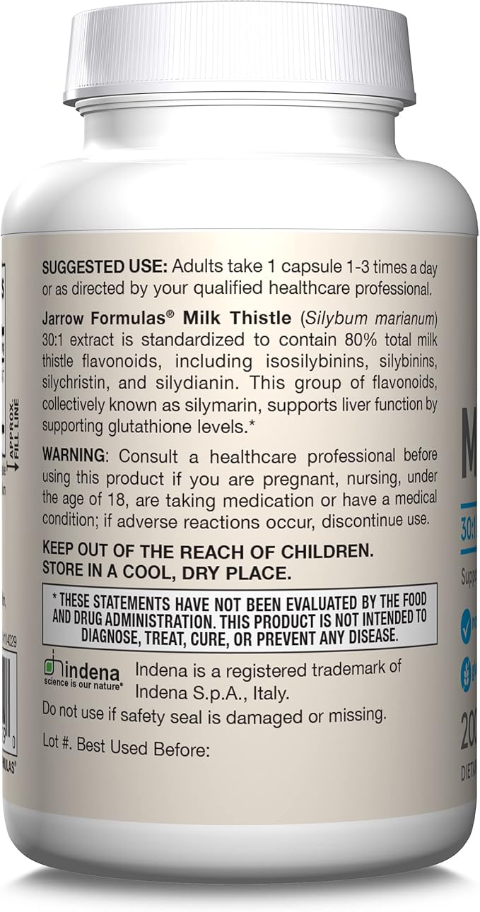 Jarrow Formulas Milk Thistle Supplement 150 mg 30:1 Milk Thistle Extract Standardized to 80% Total Flavonoids,Dietary Supplement for Liver Function Support, 200 Veggie Capsules for 200 Day,(Pack of 2)