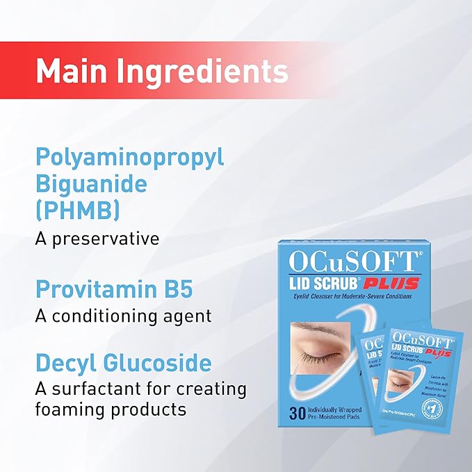 OCuSOFT Lid Scrub PLUS 35 - Pre-Moistened Leave-On Eyelid Wipes for Moderate to Severe Conditions - Moisturizing Eyelid Cleanser for Maximum Relief - 35 Count
