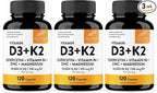 Sandhu's Vitamin D3 K2 Magnesium 10000 IU, 120mcg K2 Capsules 120 Count (Pack of 3) | with VIT B6, Zinc & Quercetin | D3K2 Supports Superior Absorption, Energy, Immune, Muscle Health for Men & Women