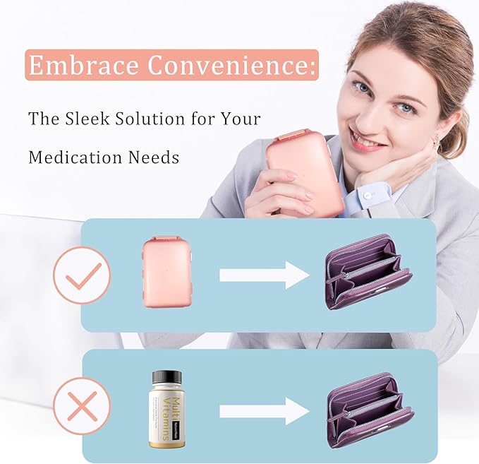 Pill Organizer with Medicine Labels 146 Labels Travel Daily Pill Container Mini Medication Organizer Storage Pill Organizer Travel Essentials Pill Case 7 Day (Pink, 1 Pack(Large))