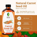 SVA Carrot Seed Oil - 16 Fl Oz – 100% Natural Cold Pressed Carrot Oil - for Face, Skin Care, Hair Care, Scalp Massage & Body Massage – Carrier Oil