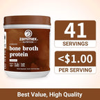 Zammex Bone Broth Protein Powder, Pure Grass Fed Beef, Chocolate Protein Powder,Hydrolyzed Collagen Supplement for Healthy Skin,Nails,Hair,Joints, Non-GMO,Gluten Free, Great in Shakes