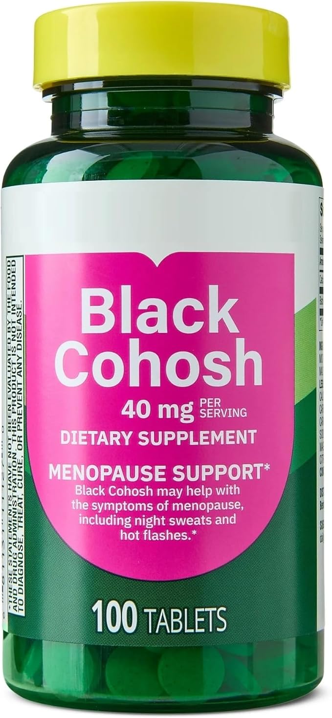 Black Cohosh Dietary Supplement Tablets for Menopause Support, 40 mg, 100 Count