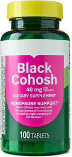 Black Cohosh Dietary Supplement Tablets for Menopause Support, 40 mg, 100 Count