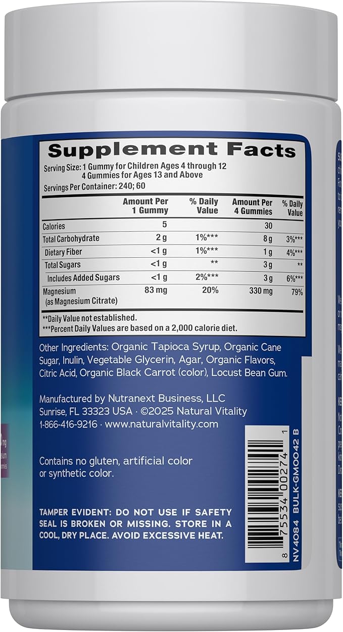 Natural Vitality Calm Magnesium Gummies | 330mg Per Serving | Raspberry Lemon Flavored Supplement | Gluten-Free & Vegan | 240 Count