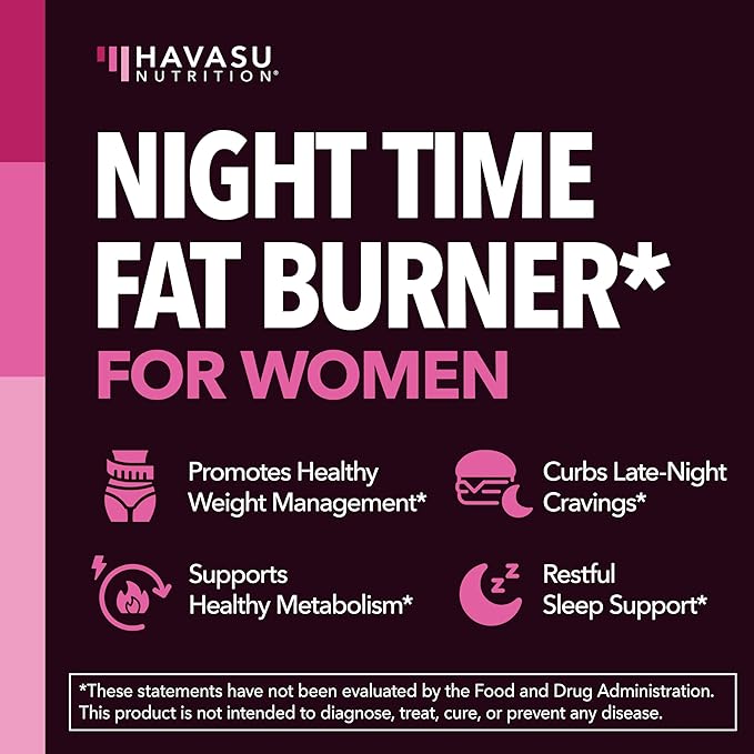 Night Time Fat Burner for Women - Appetite Suppressant for Weight Loss - 120 Count - Herbal Metabolism Booster with Melatonin for Sleep Support - Vegan, Non-GMO Capsules - 4 Month Supply