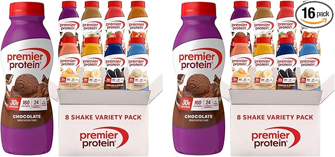 Premier Protein Shake, Variety Pack (8 Flavors, 2 of Each), 30g Protein, No Added Sugar, 24 Vitamins & Minerals, 11.5 fl oz Bottles (16 Pack)