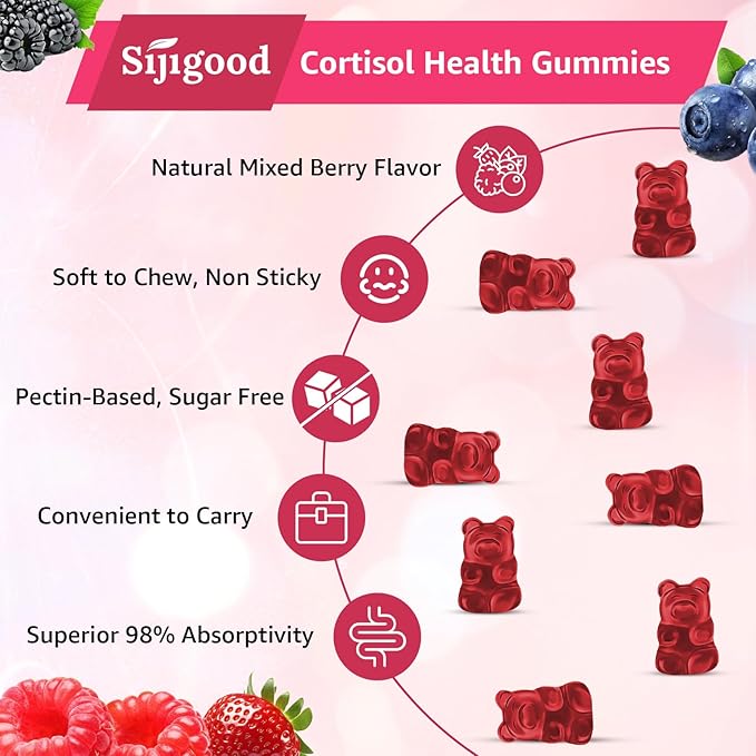 Cortisol Gummies - Cortisol Supplements for Women & Men with Ashwagandha, Magnesium, L-theanine for Cortisol Balance, Support Relaxation, Energy, Zzz, Mixed Berry Flavor, 60Ct