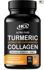 Turmeric Curcumin 95% Extract & Collagen Capsules - NEM Promotes Knee Comfort & Flexibility - Eggshell Membrane w Naturally Occurring Glucosamine Chondroitin Hyaluronic Acid- Made in USA