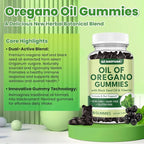 Oil of Oregano Gummies with Black Seed Oil + Vitamin D3, Oregano Oil High Carvacrol, Immune & Digestive Support, Antioxidant Support, 120 Gummies