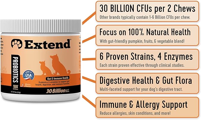Extend Dog Joint Care Supplement (30 Count) + Probiotics Soft Chews (100 Count) | with Glucosamine, MSM, Type II Collagen Supports Hip, Joint, Gut & Immune Health - Made in USA